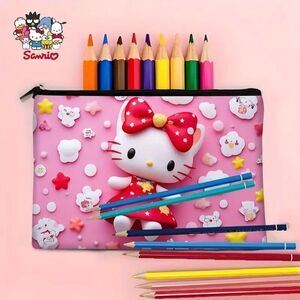 Hello Kitty 3D Floral & Stars Cute Makeup / Cosmetic Bag  Zipper / Lightweight